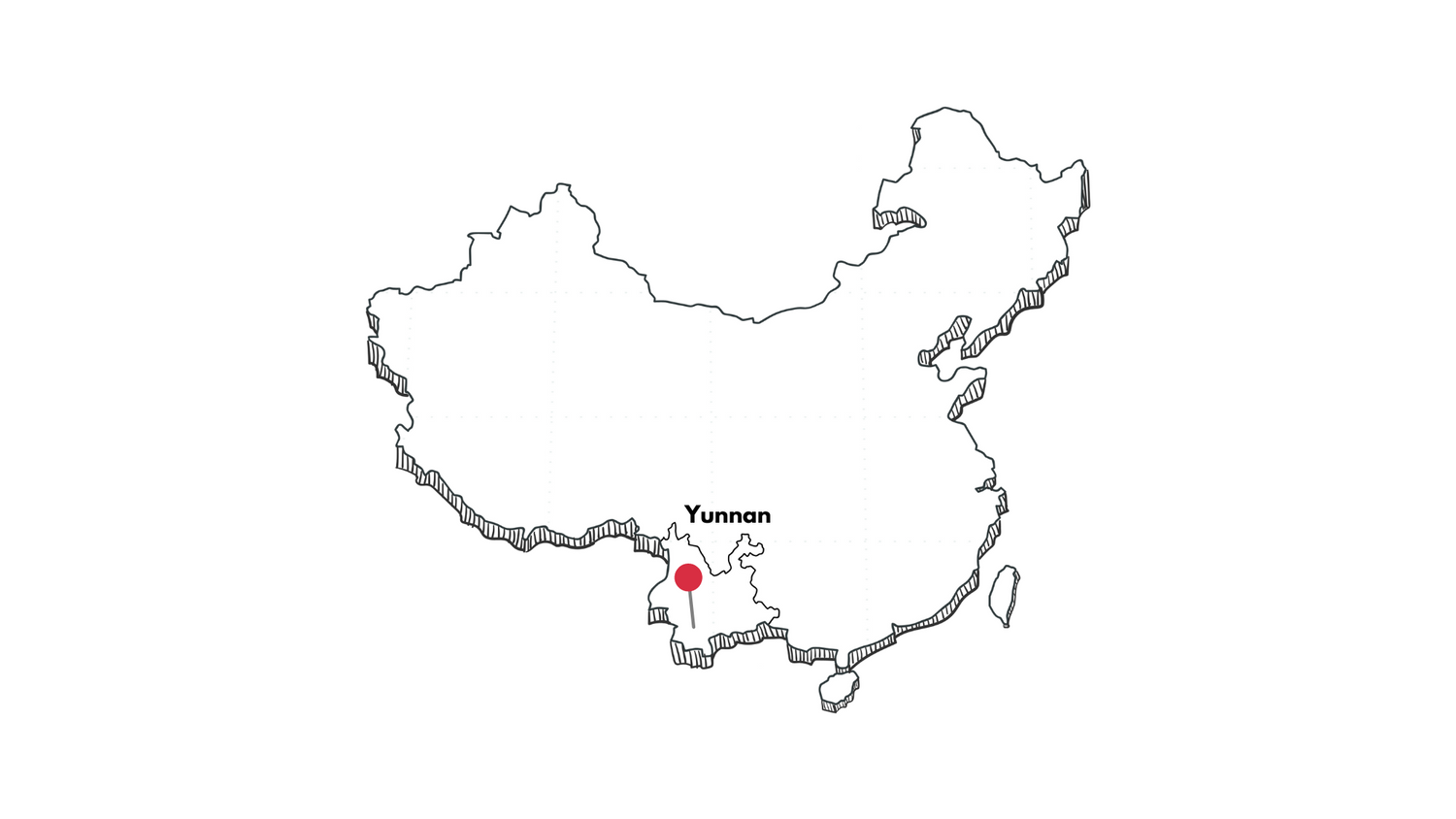 Map of China with the Yunnan province highlighted by a red dot and labeled "Yunnan" in black text.