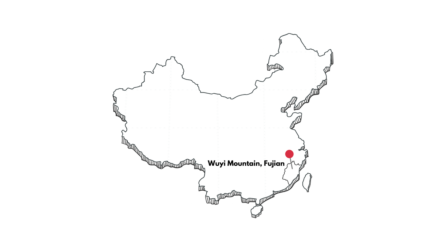 Outline map of China with a red dot marking the location of Wuyi Mountain in Fujian province, labeled accordingly.