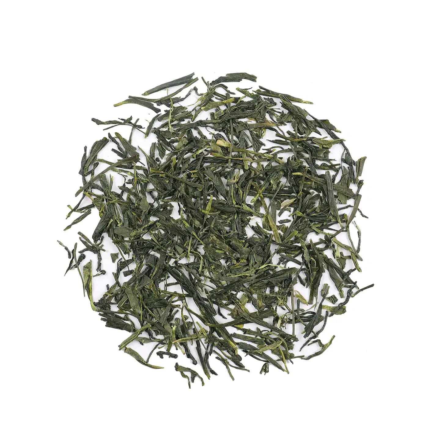 Enshi Yulu Green Tea by My Store is artfully arranged in a circular pattern on a white surface.