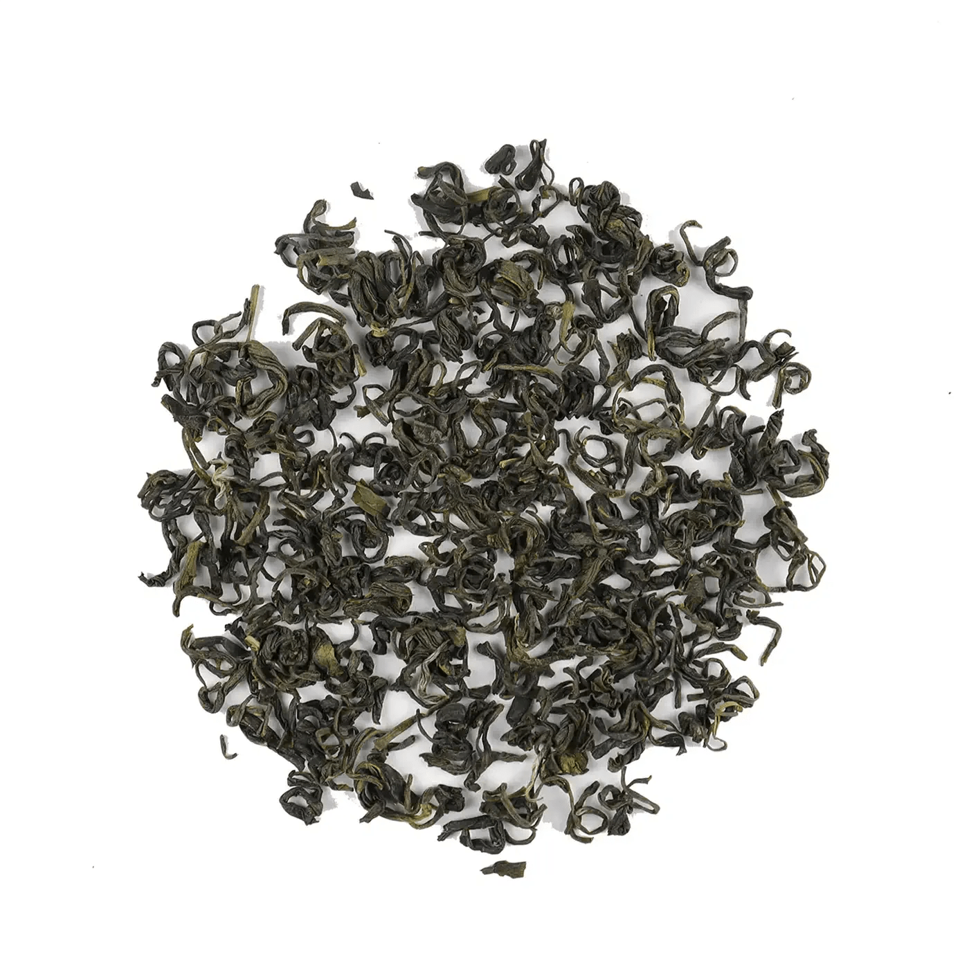 Gardenia Green Tea by My Store—loose-leaf green tea ideal for wellness, artfully arranged in a circular shape on a white background.
