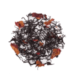 Dianhong Rose Black Tea by My Store features loose black tea leaves from Yunnan Province blended with dried red rose petals, displayed in a circle on a white background.