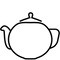 Black and white outline illustration of a teapot with a handle on one side, a spout on the other, and a lid on top.