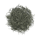 A circular pile of loose Xinyang Maojian Green Tea leaves from My Store displayed on a white background.